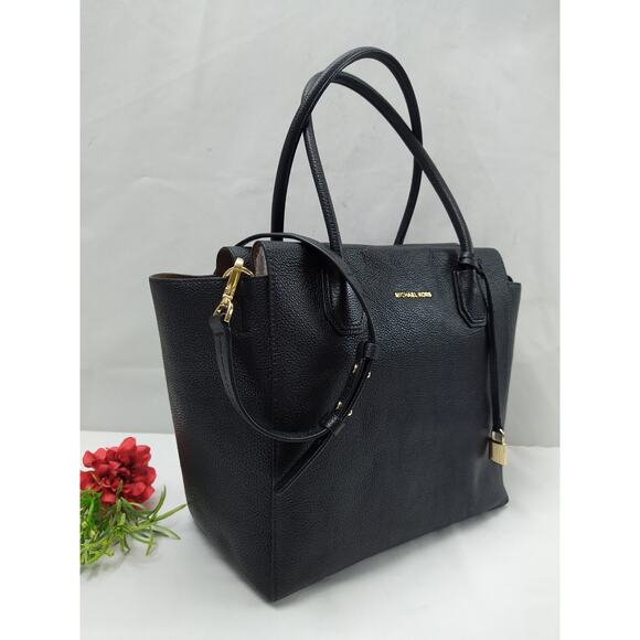 Michael Kors Mercer Studio Black Pebbled Leather Double Handles Tote Bag - $398 - Picture 3 of 16